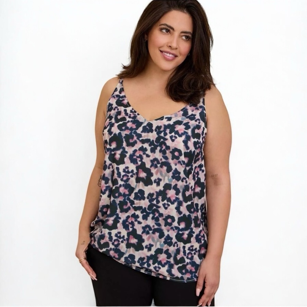 Torrid Georgette V Neck Adjustable Strap Cami Leopard Print Ink Blot - Size 4X